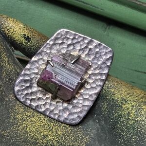 Watermelon Tourmaline Set In A Hammered Sterling Silver Setting